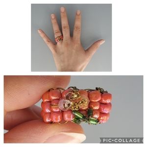 Coral Red Floral Beaded Ring
